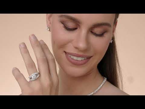 Load and play video in Gallery viewer, 1 ct. t.w Round Lab Created Moissanite Diamond Double Row Pave Set Curved Enhancer Guard Ring In 14K Gold Over Sterling Silver Jewelry (1.00 Cttw), Valentine&amp;#39;s Day Gift For Her
