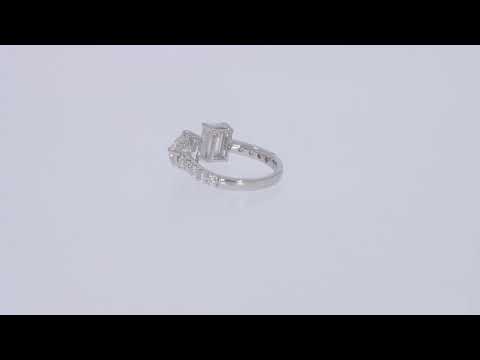 Load and play video in Gallery viewer, 1.90 Carat Emerald, Heart &amp;amp; Round Cut Lab Created Moissanite Adjustable Toi Et Moi Ring In 925 Sterling Silver &amp;amp; 10K Or 14K Solid Gold
