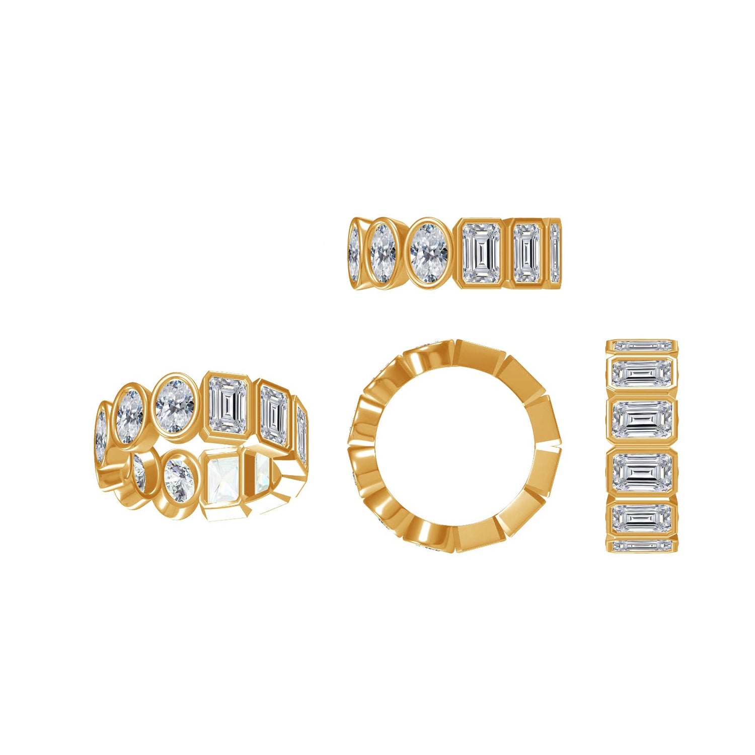 Oval And Emerald Half & Half Eternity Ring In Lab Created Moissanite