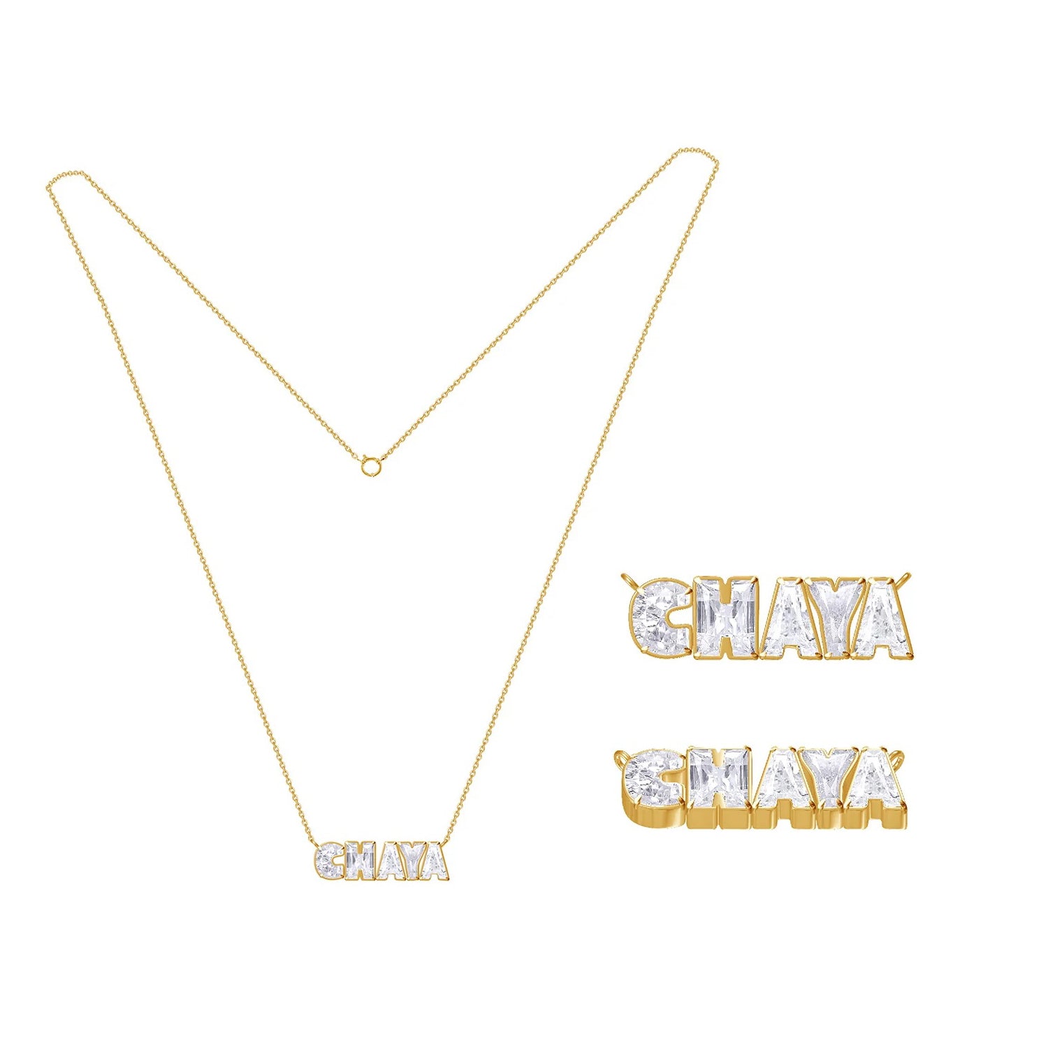 Personalized Name " CHAYA " Chain Necklace In Lab Created Moissanite