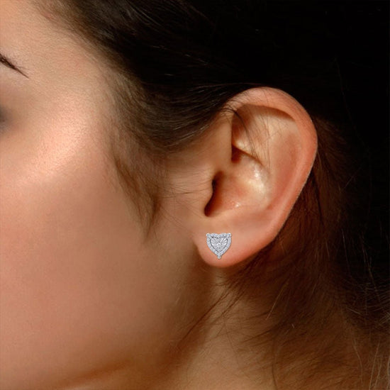 0.25 Carat Natural Diamond Heart Frame Halo Stud Earrings for Women in 925 Sterling Silver