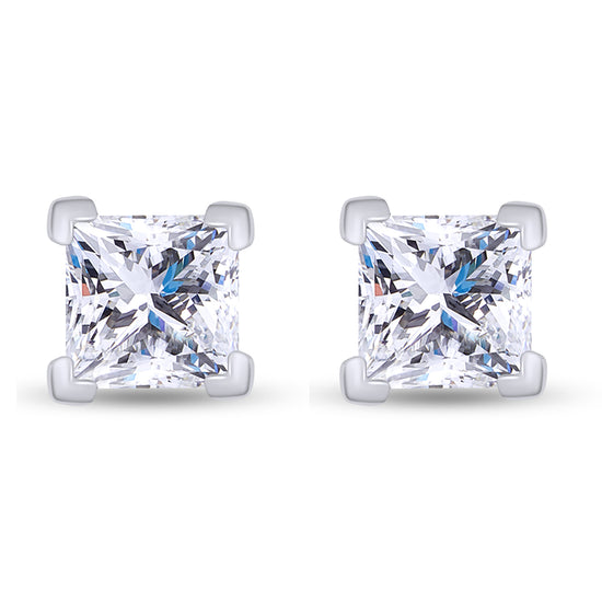 7MM Square Princess Lab Created Diamond Moissanite Solitaire Stud Earrings For Women In 925 Sterling Silver
