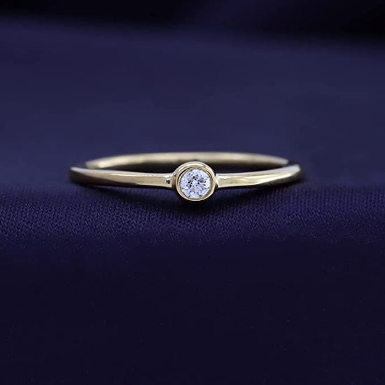 Round Cut Lab Grown Diamond Bezel Set Solitaire Stackable Engagement Ring In 925 Sterling Silver