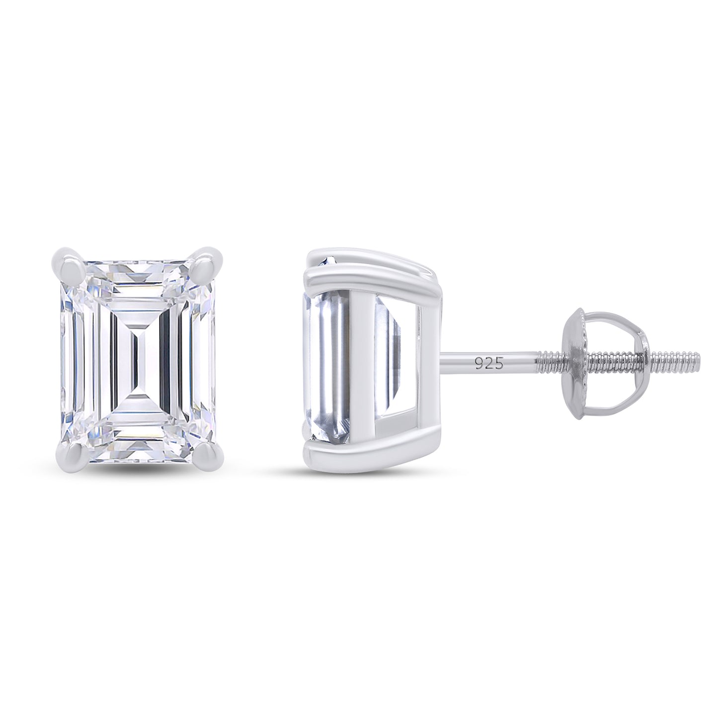 8X6MM Emerald Cut Lab Created Moissanite Diamond Solitaire Stud Earrings For Women In 925 Sterling Silver