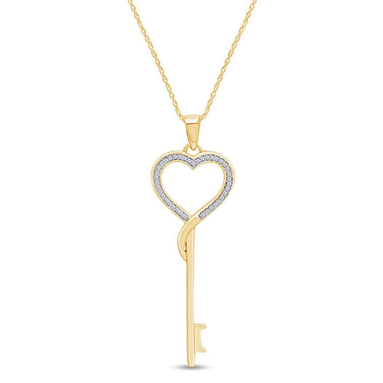 0.10 Carat Natural Diamond Heart Key Pendant Necklace For Women In 925 Sterling Silver