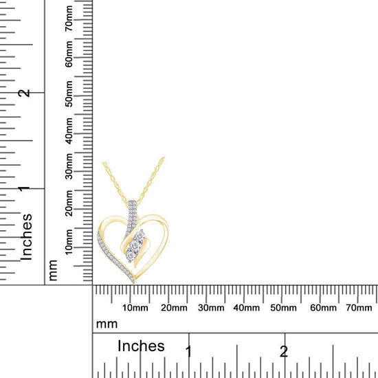 Diamond Heart Pendant Necklace | 3 Stone 1/4cttw Natural Diamond | 14K Gold Over Sterling Silver (0.25 Ct) with Free 18" Chain For Women Gift For Her